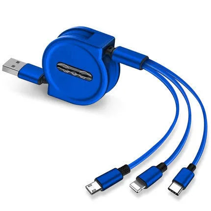 3-in-1 telescopic charging cable extended to 120 cm length with titanium alloy connectors