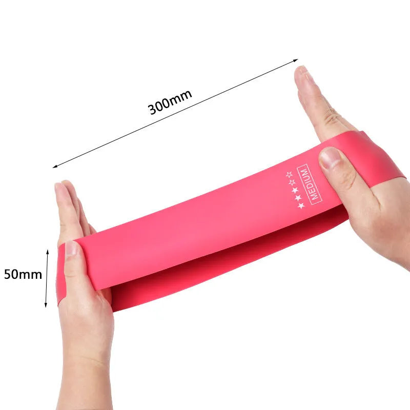 Pink gradient latex yoga tension bands set of five with different resistances