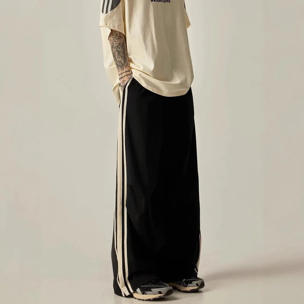 Men's black wide leg climbing trousers with high waist and straight leg design for summer leisure wear