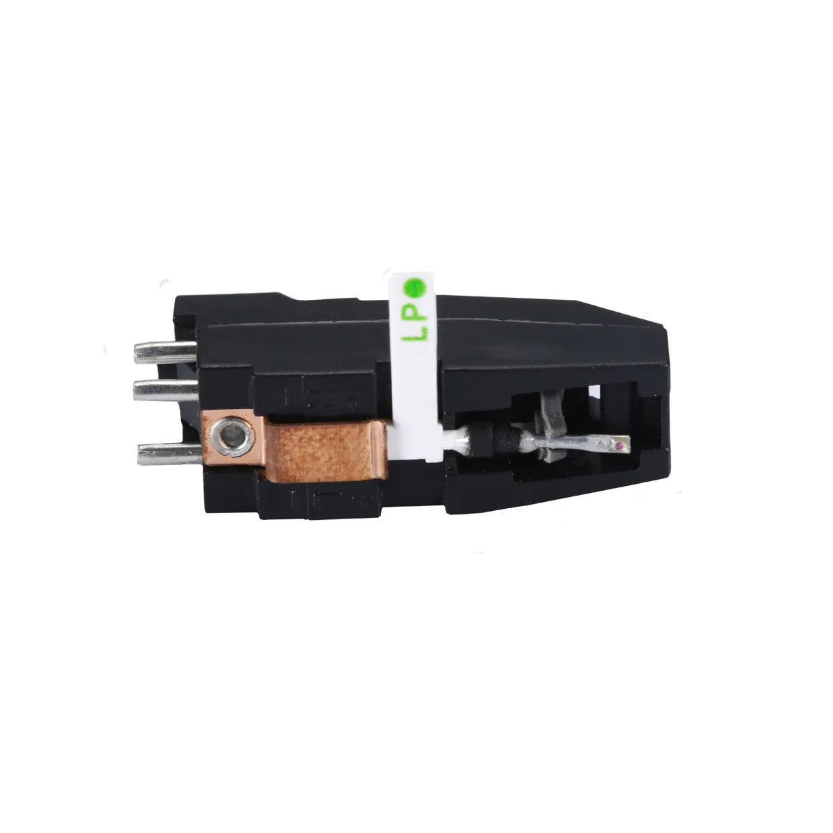 Double needle magnetic turntable cartridge pickup head with ABS plastic shell.