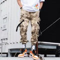 Hip hop jogger pants in khaki cotton fabric with elastic cuffs, shown flat