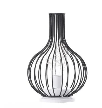 Minimalist hollow iron table lamp in wine glass or bottle design with warm white LED light