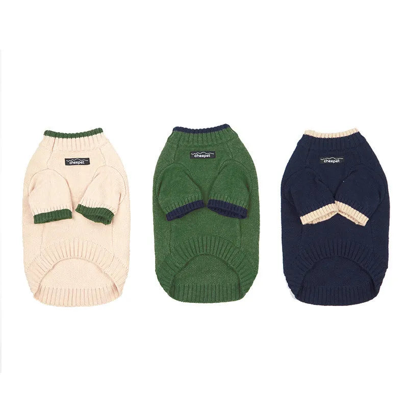 Two-colour pet sweater for dogs and cats in British style wool design