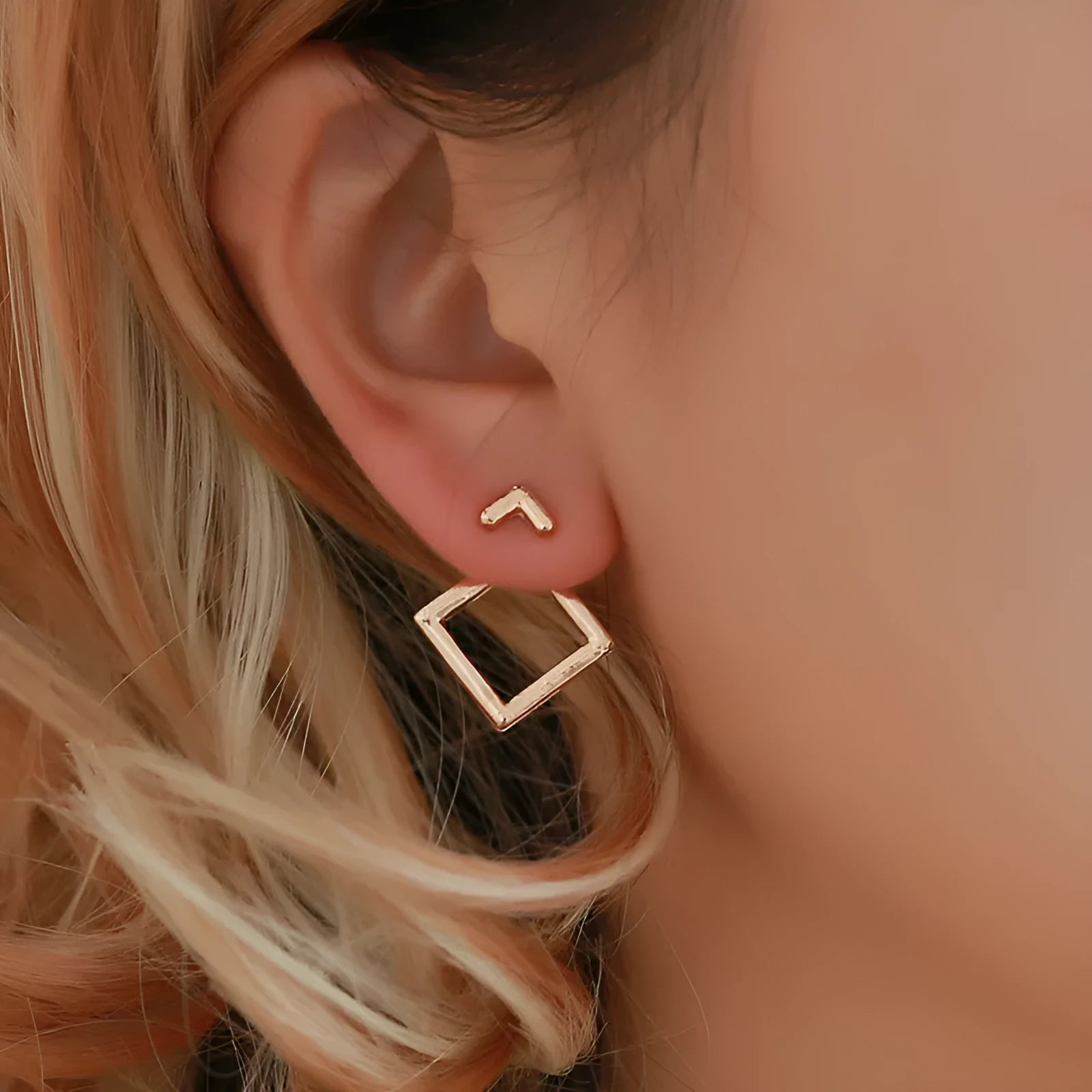 Hollow diamond square alloy stud earrings for women, geometric shape, multiple colour options