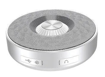 Compact cylindrical Bluetooth speaker in black, orange or silvery white colour with wireless connectivity