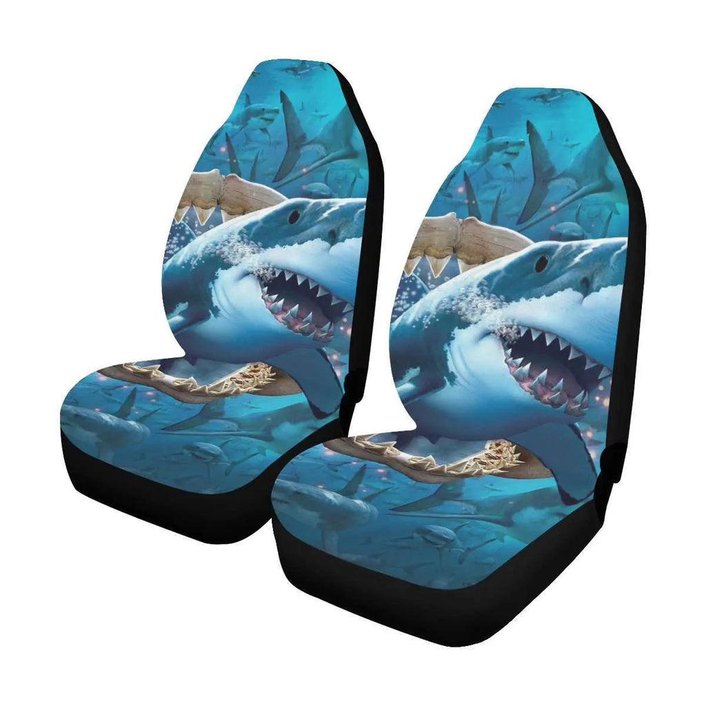 Printed car seat cover with all-inclusive elephant print on black polyester fibre fabric for front seat