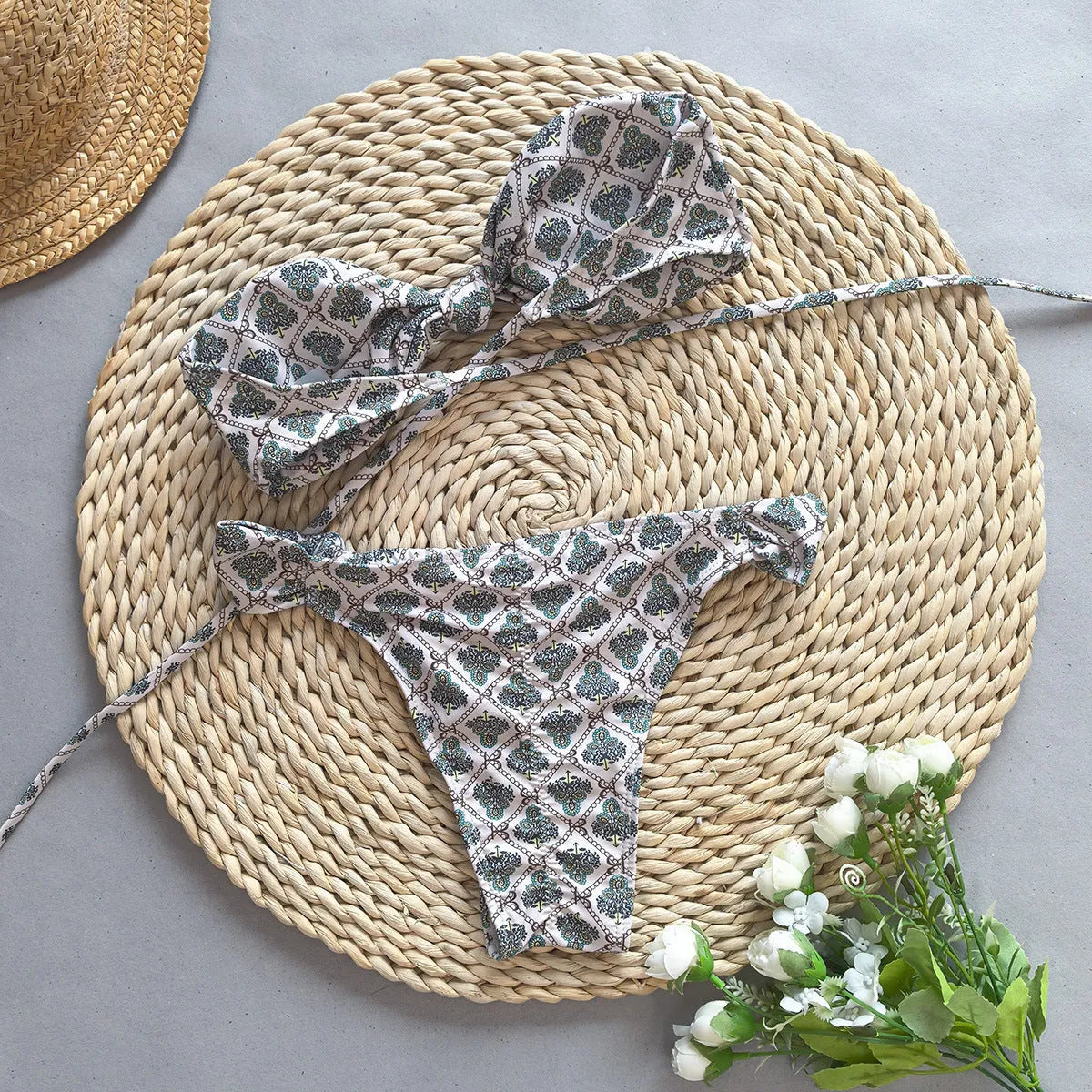 Women's black and white push up bikini set nylon swimsuit front view