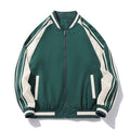 Men's striped baseball collar casual jacket in black, made from polyester fibre, available in sizes M-5XL