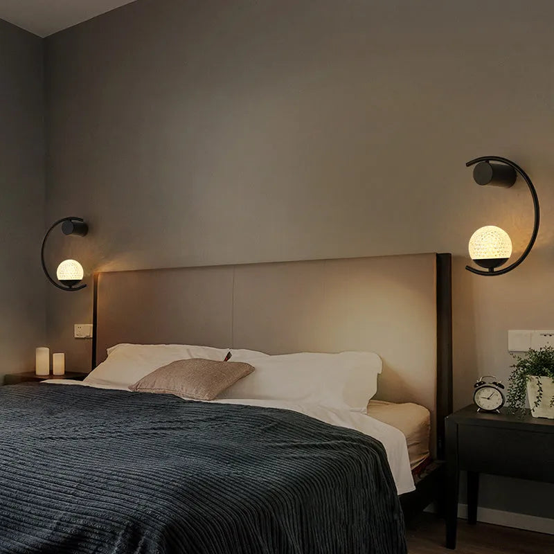 Modern minimalist wall lamp with black iron and acrylic build, LED light, 22.5cm diameter, 30cm height