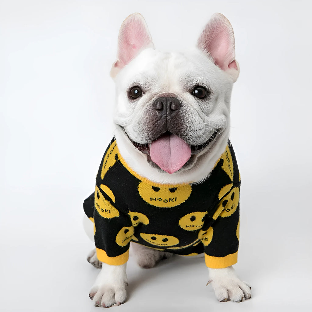 Pure wool smile animal sweater for dogs and cats in black colour, knitted fabric