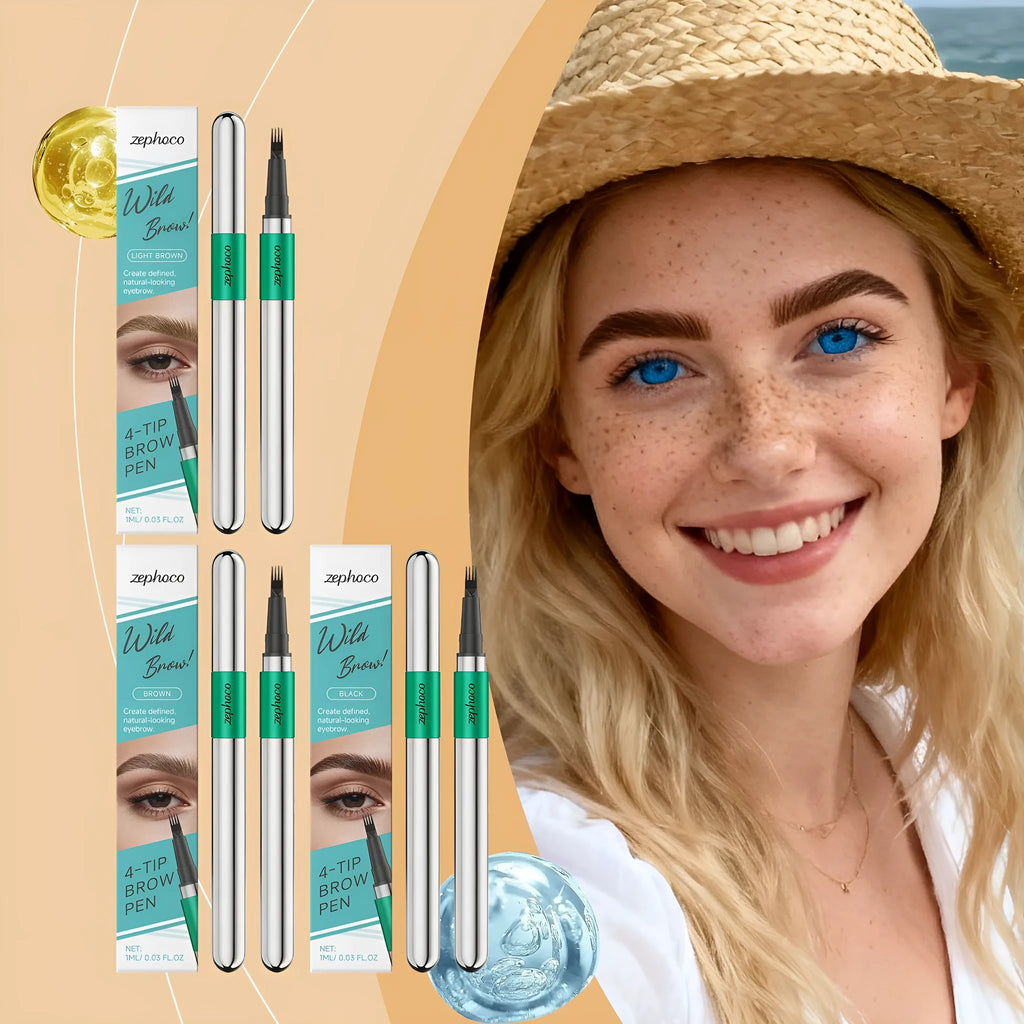 Three-dimensional natural four-pronged eyebrow pencil in black shade with waterproof formula for realistic brow strokes