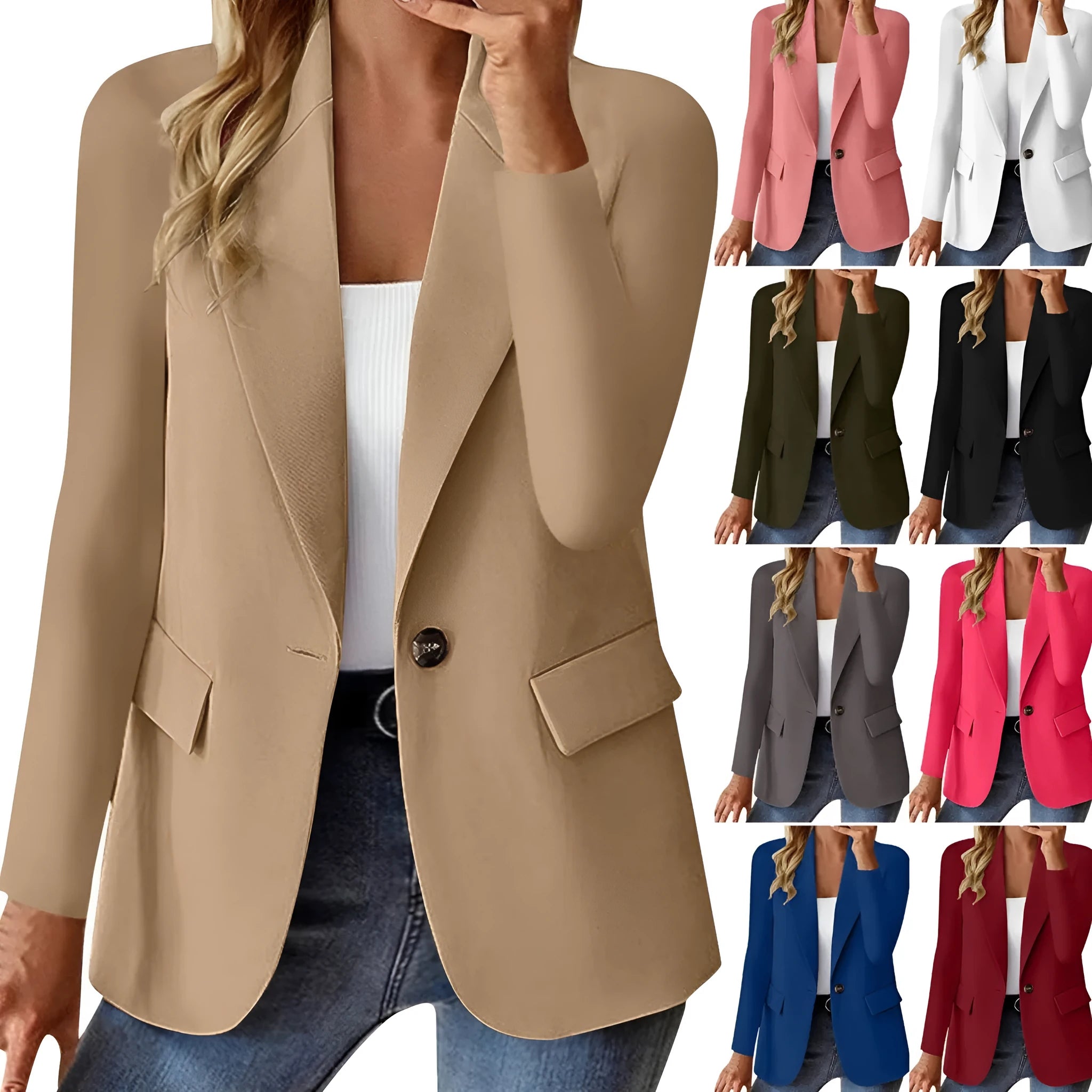 Women's slim fit long sleeve solid color cardigan jacket with pockets in black, front view