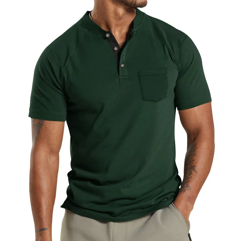 Plus size men's solid colour short sleeve polyester shirt with a button chest pocket.