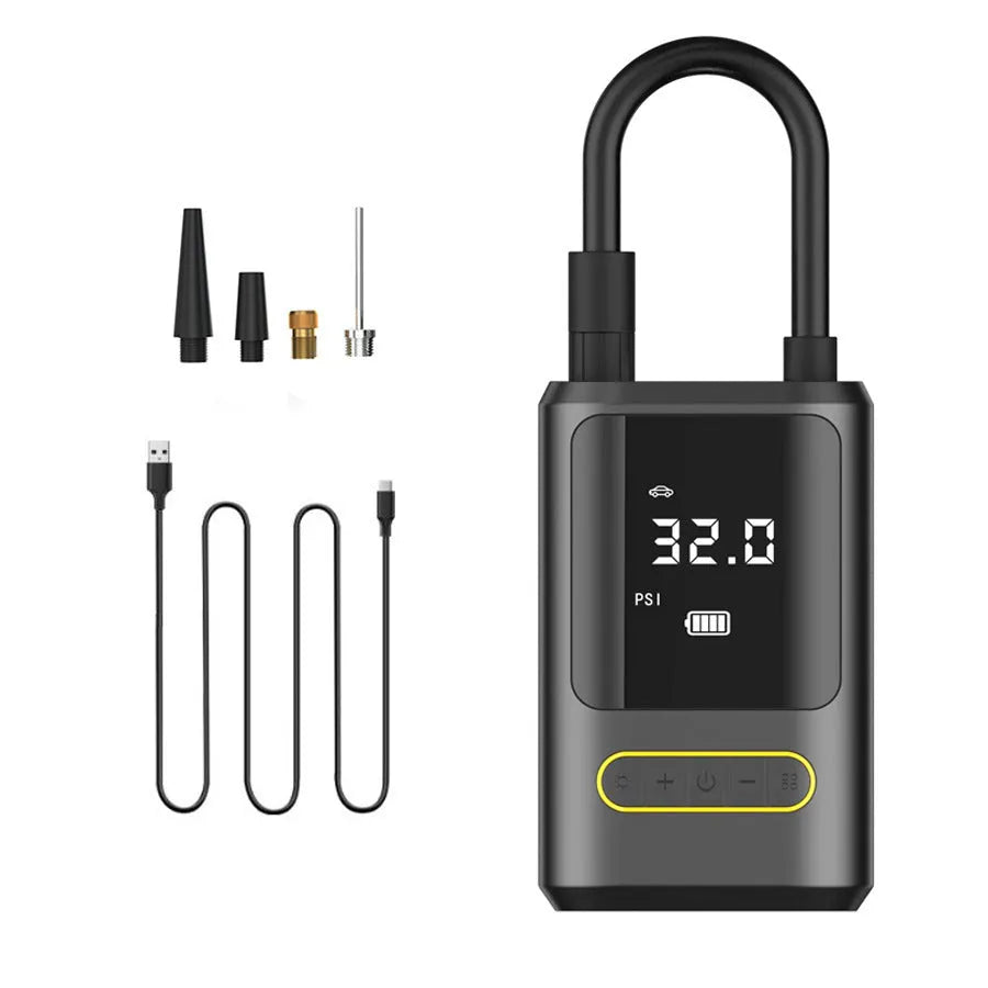 Handheld wireless digital display air pump with LED light and digital screen for car and bicycle tyres