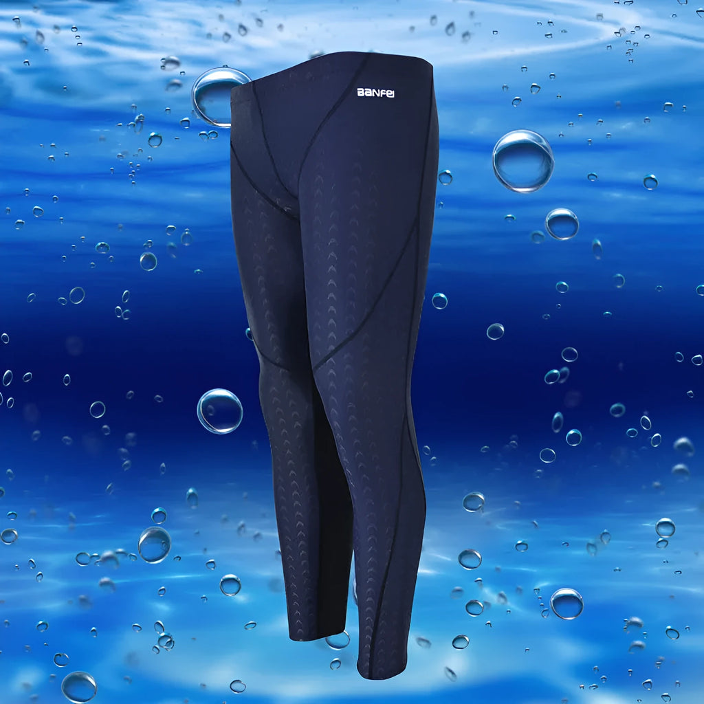 Men's nylon swimming trunks in cropped brief style with colour accent lines