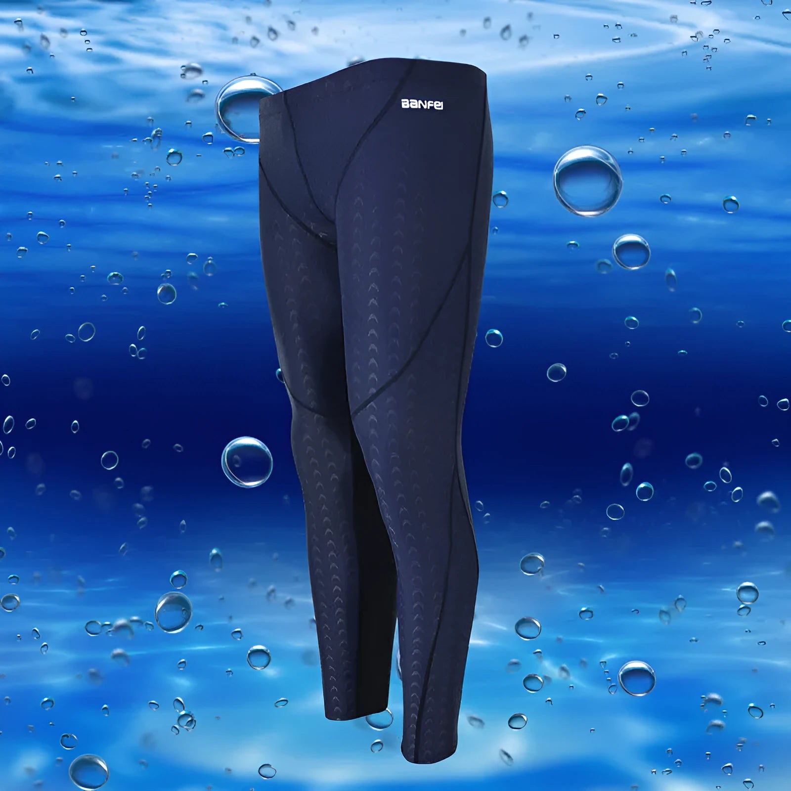 Men's nylon swimming trunks in cropped brief style with colour accent lines