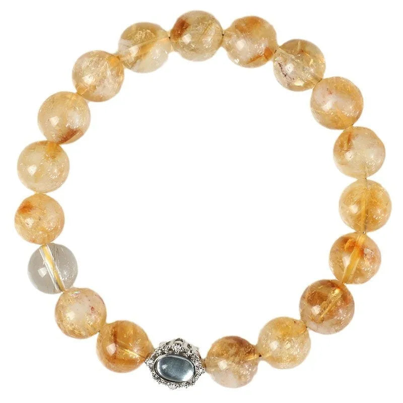 Geometric citrine crystal bracelet with 10mm beads and grinding-treated surfaces
