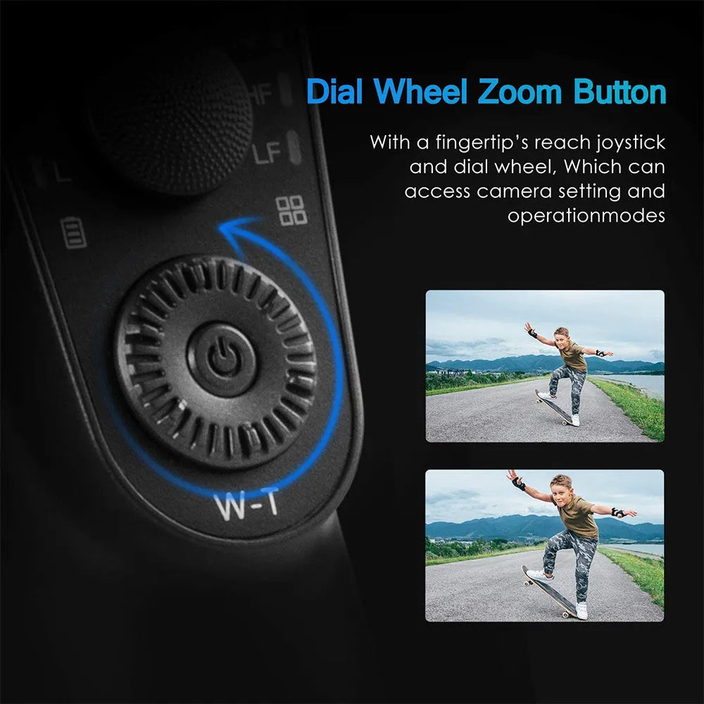 Black three-axis handheld mobile phone gimbal stabilizer with compact design