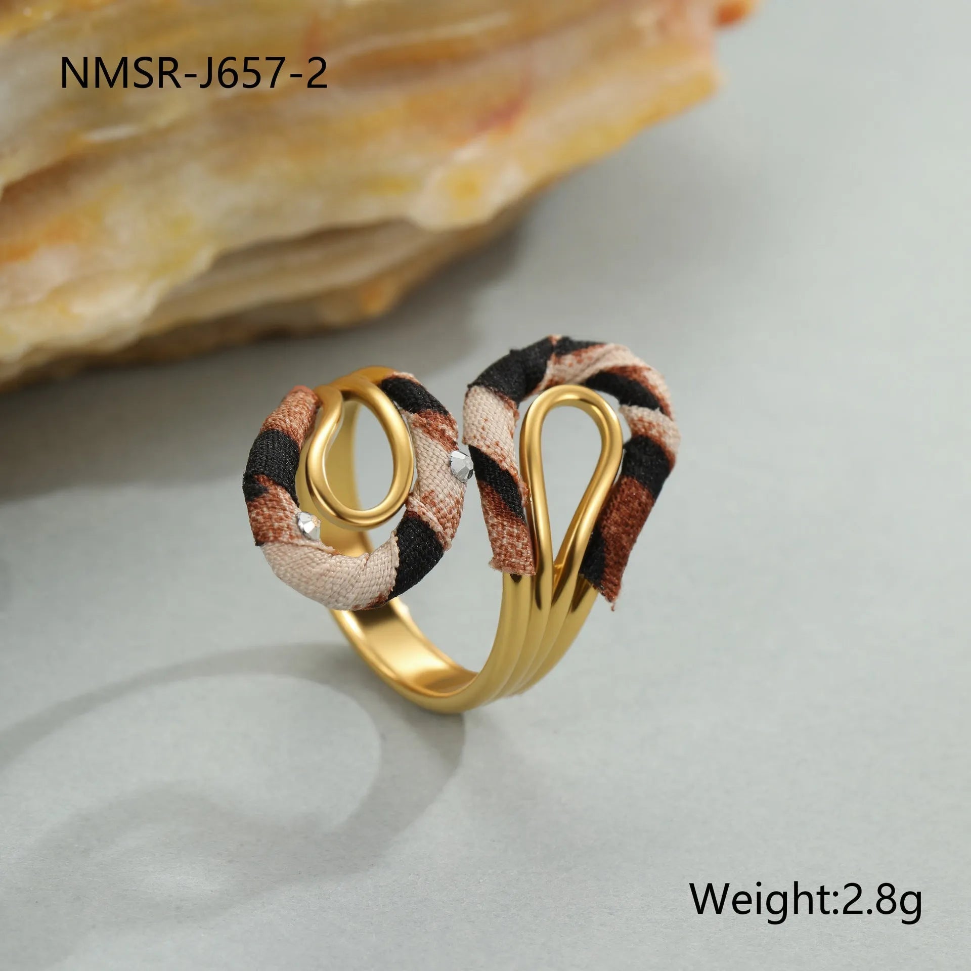Leopard print stainless steel open ring with asymmetric geometric heart and star shapes