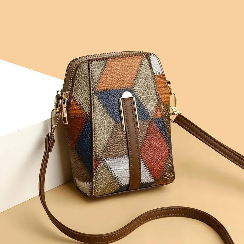 Fashion Soft Leather Stitching Shoulder Bag in irregular blue with black, PU material, sewing thread stitching, sandwich pocket