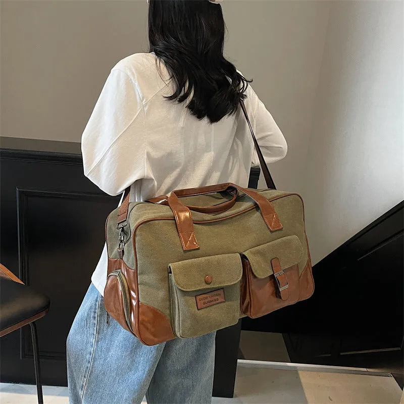 Large capacity foldable travel bag 36-55L Oxford cloth waterproof lining green unisex business leisure luggage