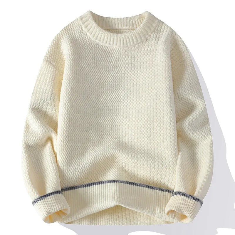 Men's grey chemical fibre blending sweater with round neck and long sleeves in loose fit
