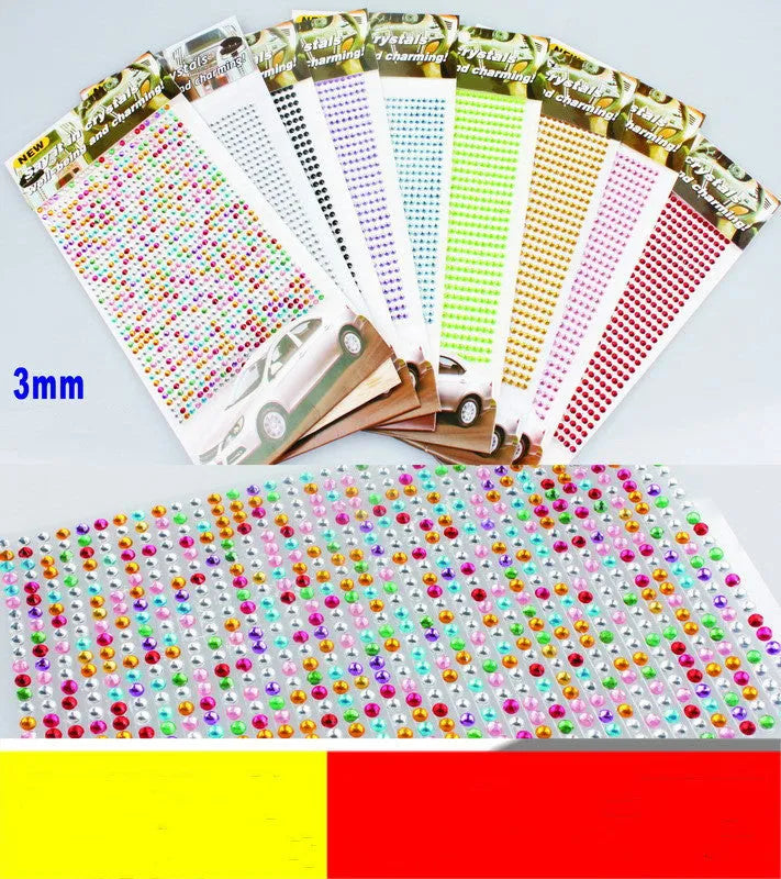 Acrylic rhinestone car drill sticker 22.5x10cm in silver on a car body panel with sparkling finish