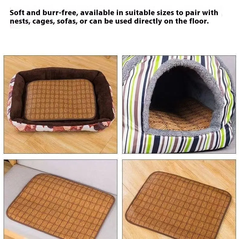 Brown rattan fibre dog cooling mat shown in a large size for summer use.