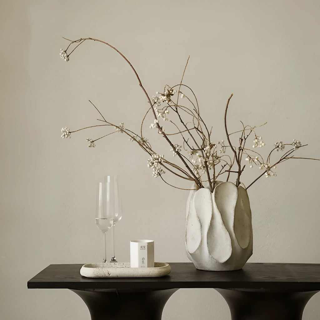 Irregular ceramic art vase in magnesium clay with artistic shape for home decoration