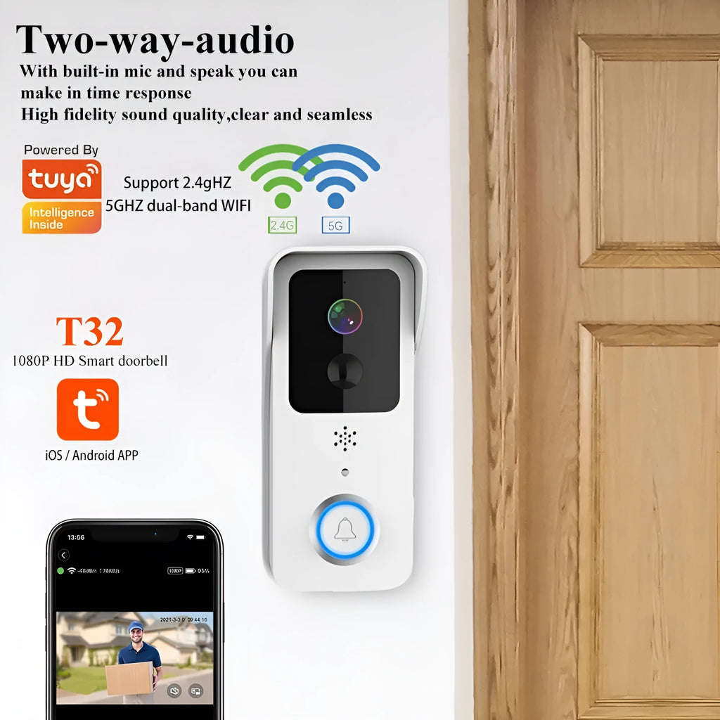 Black and white waterproof HD visual doorbell intercom for home security with APP notifications