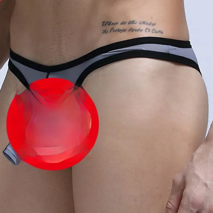 Men's ice silk nylon briefs in elephant nose style, shown in multiple colours.