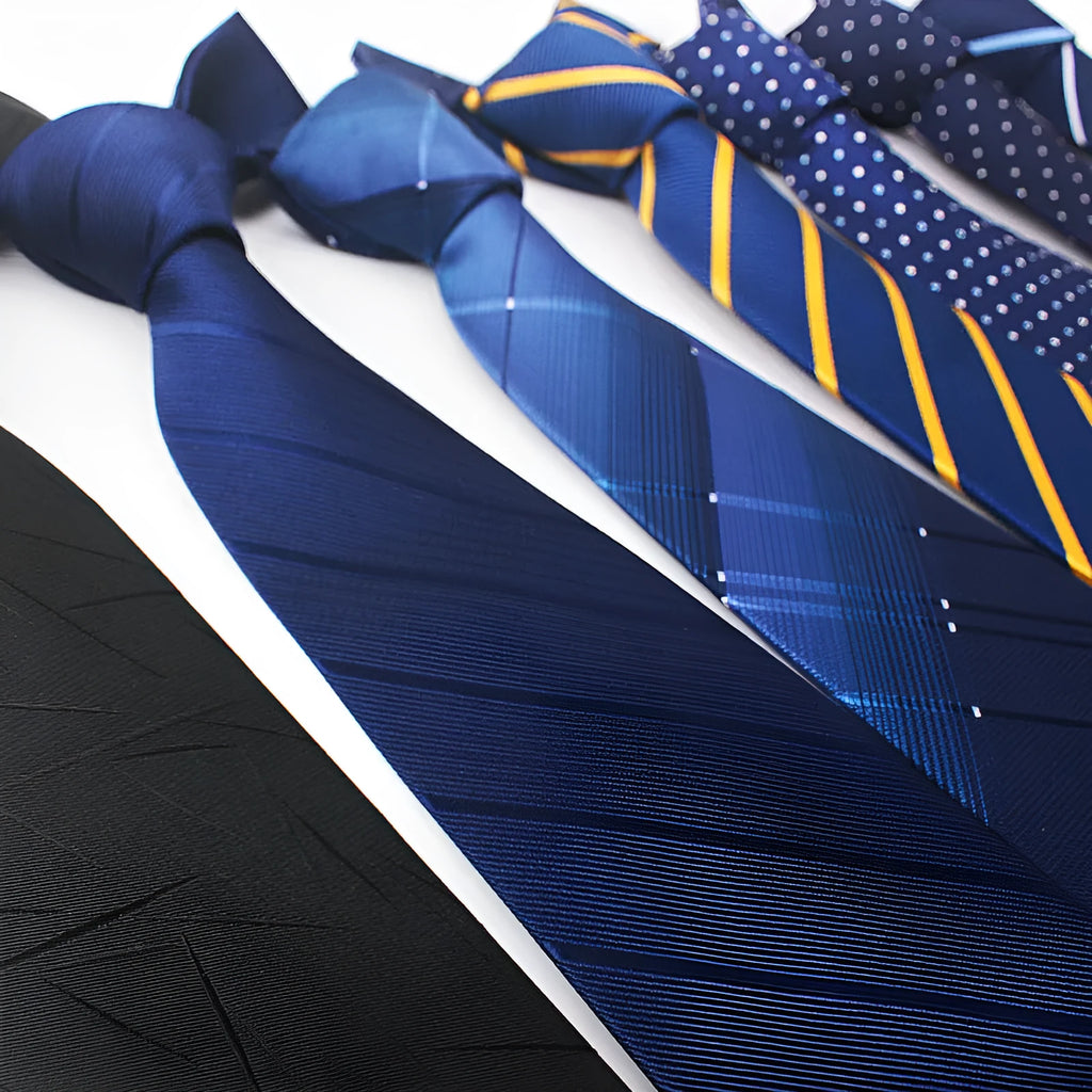 8cm wide red black and blue striped polyester jacquard business tie for men