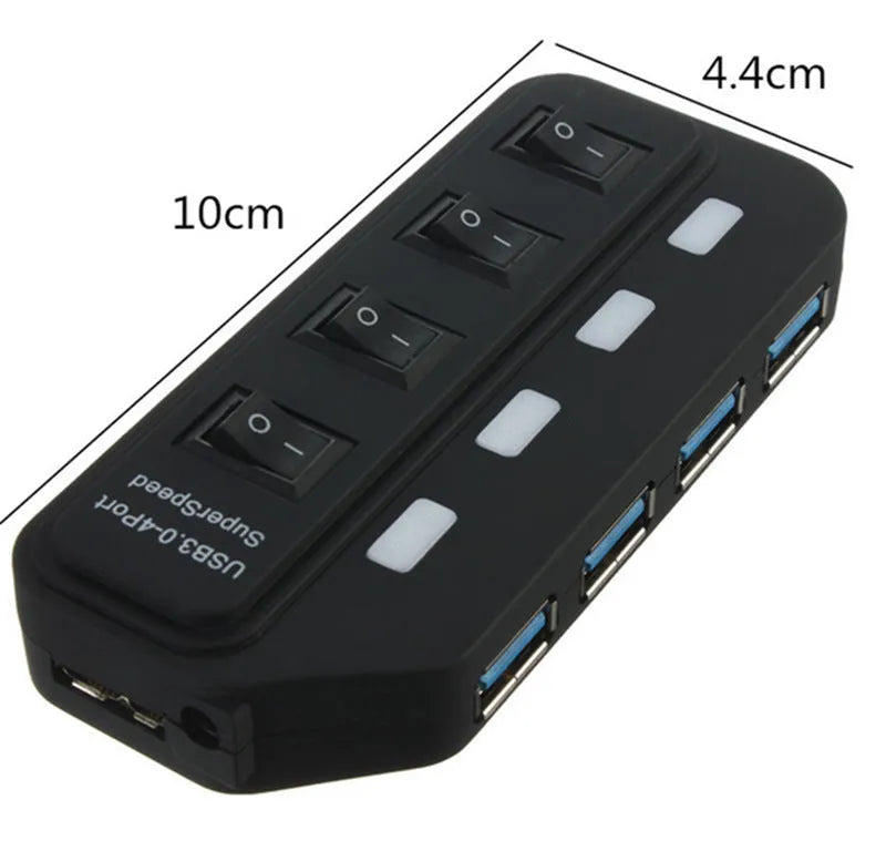 Compact USB 3.0 7-port hub with overload protection, available in EU or US models
