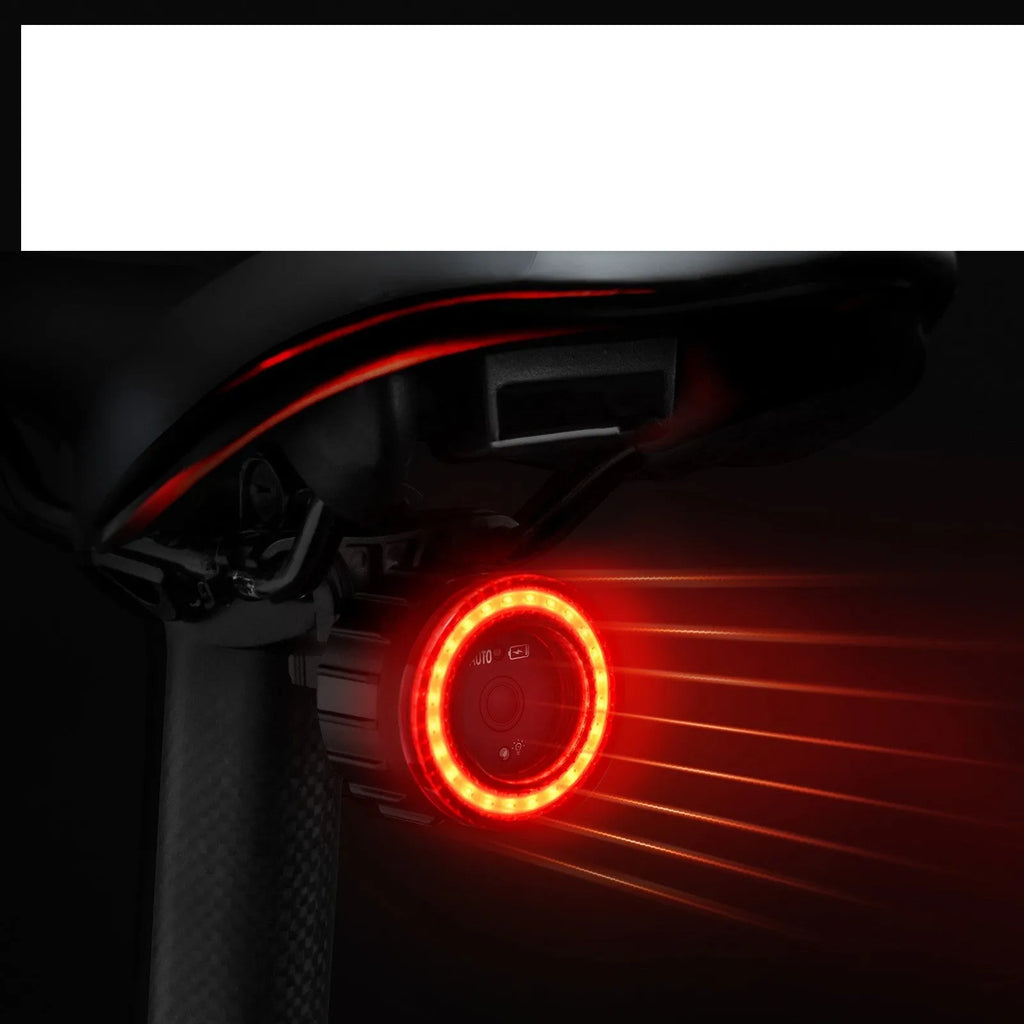 Black intelligent induction bicycle brake light with aluminium alloy construction and seat tube mounting bracket