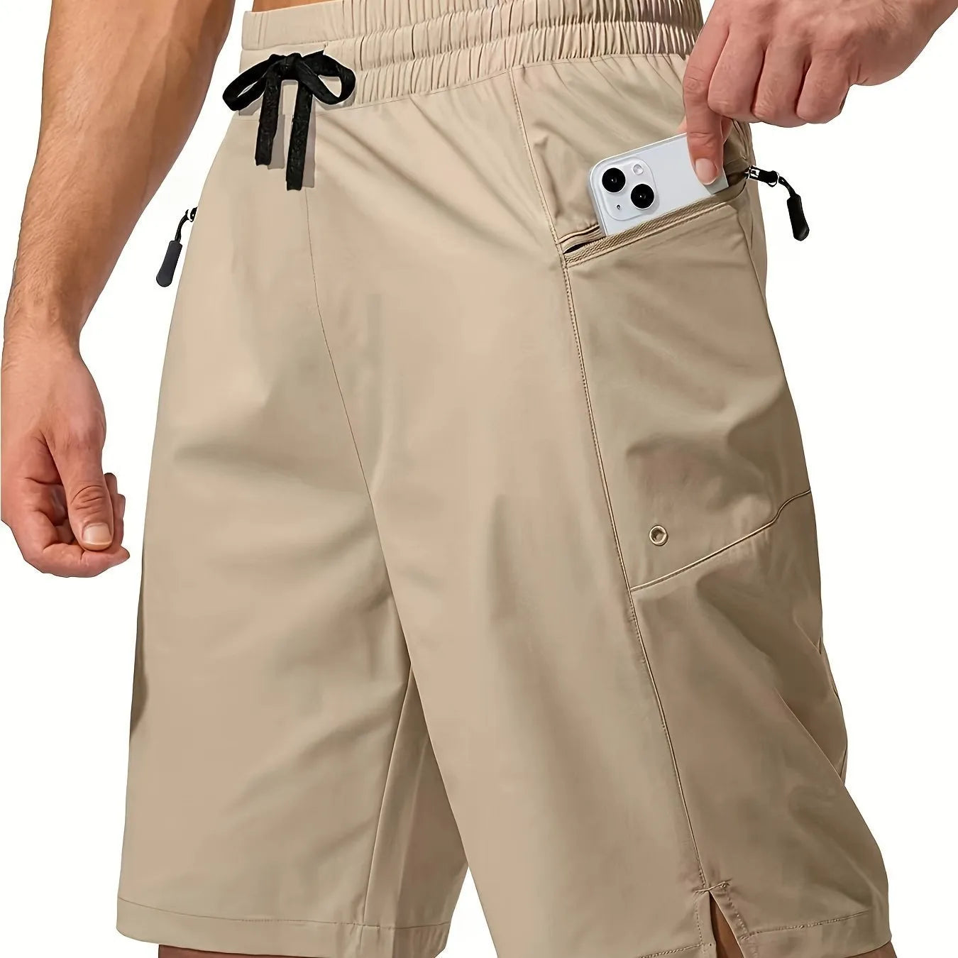 Men's solid colour quick-drying beach shorts in straight-leg style