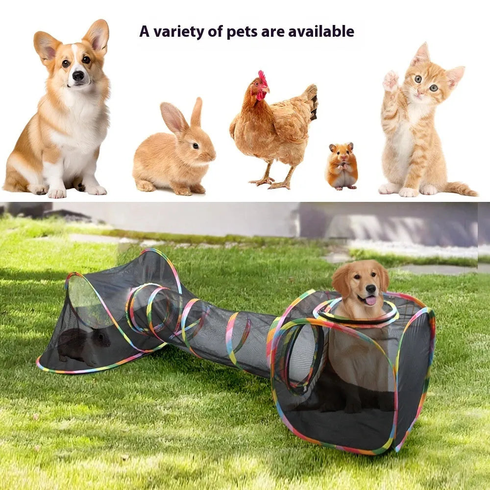 Foldable mesh cat play tent in hexagonal style showing mesh construction and interior space
