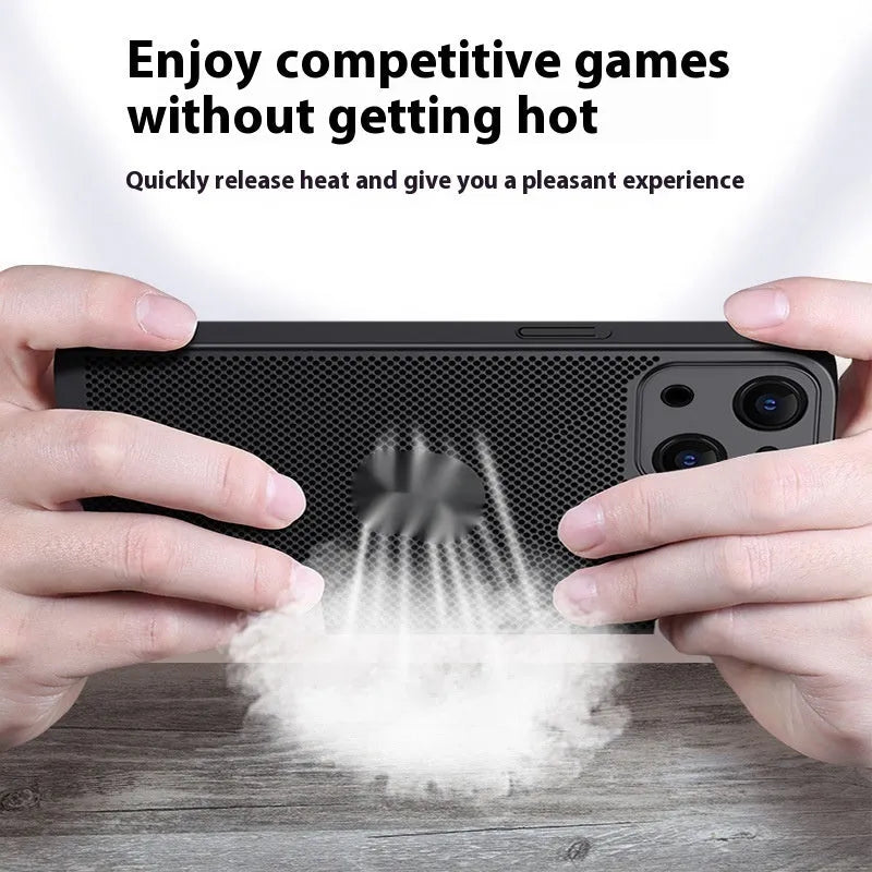 Matte solid colour heat dissipation phone case for Apple iPhone in black, PC material with full coverage
