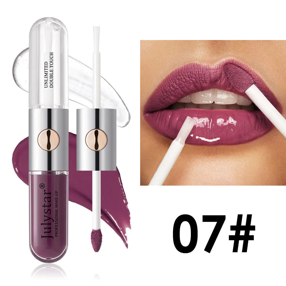 Women's long-lasting moisturising lip gloss in 6ml tube showing available colour styles