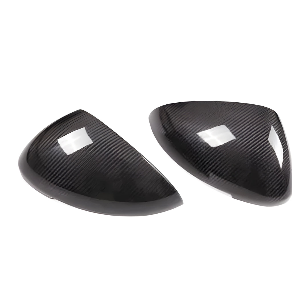 Pair of true carbon fibre rearview mirror covers for a Porsche Macan.