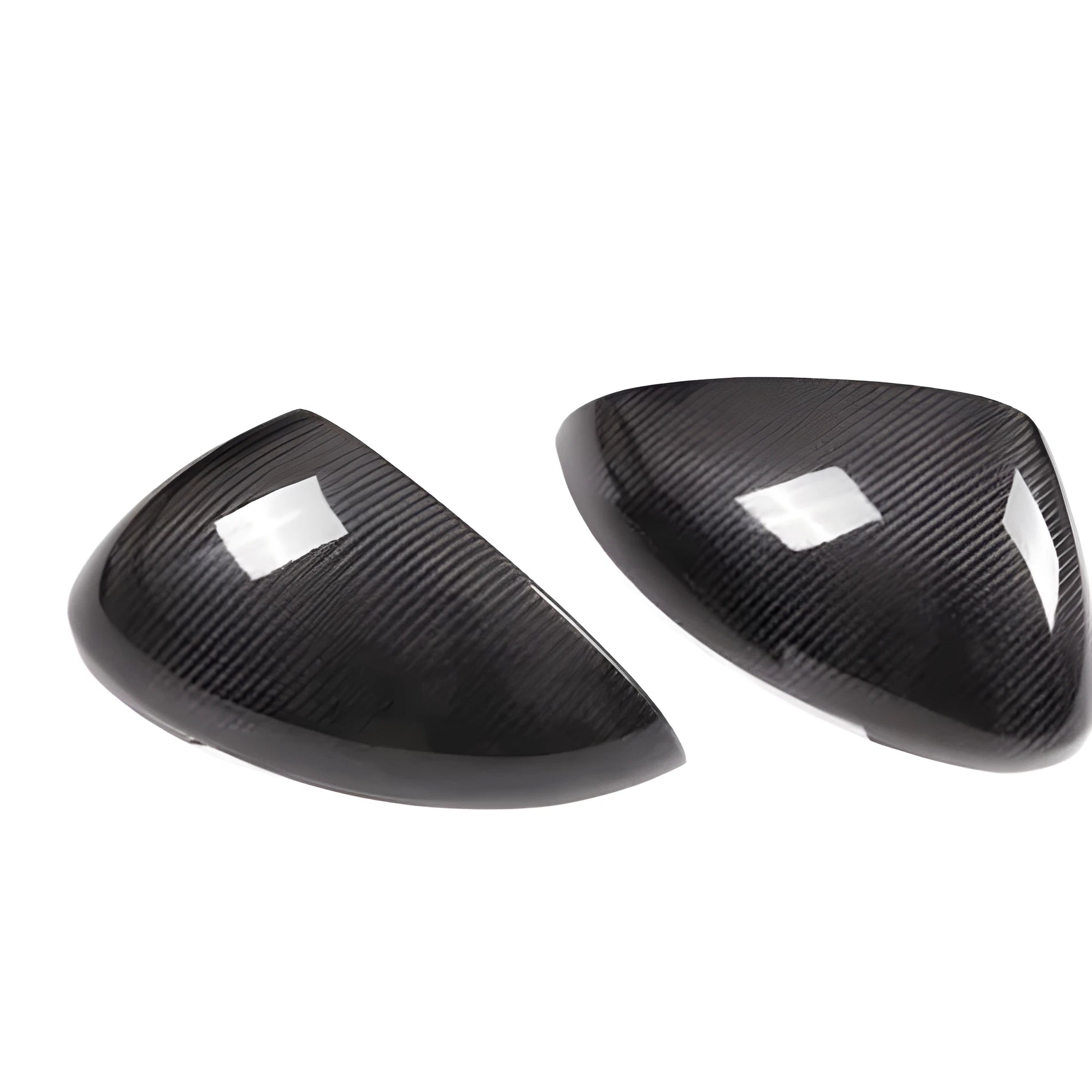 Pair of true carbon fibre rearview mirror covers for a Porsche Macan.