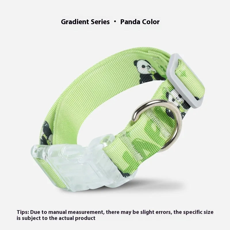 Adjustable nylon dog collar with cartoon gradient pattern in gradient colour and panda green options