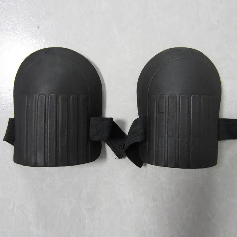 A pair of high-density EVA foam knee pads in army green, shown with dimensions for gardening and work protection.