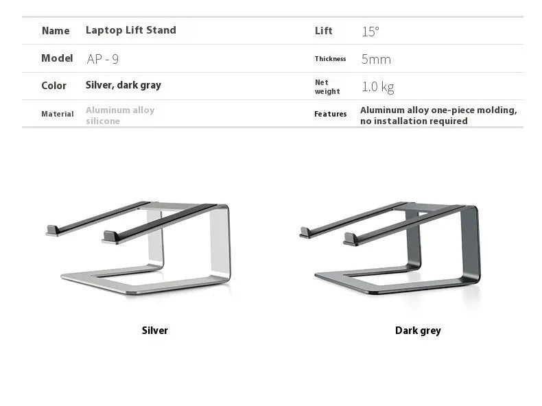 Black aluminium alloy laptop stand measuring 29.9 x 25.8 x 18.5 cm for 13-17 inch notebooks