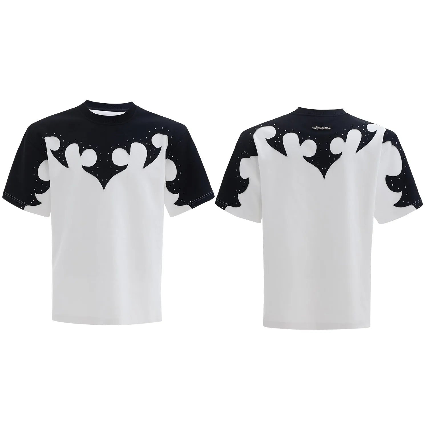 Men's burnt flower rhinestone stitch cotton shirt with drop-shoulder sleeves in red, white, and grey colours