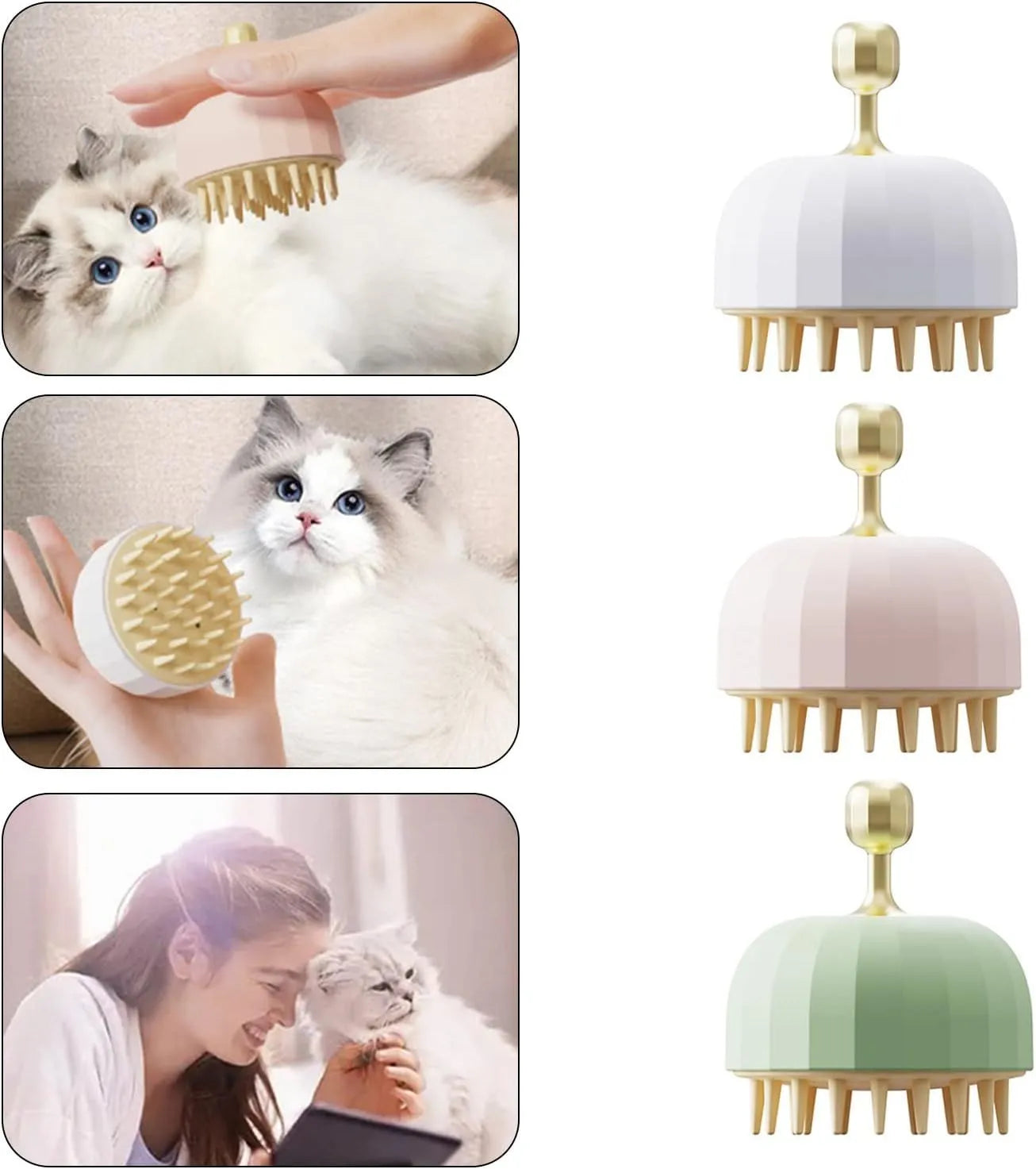 Green pink white pet shampoo massage brush with drain holes for dog and cat bath grooming