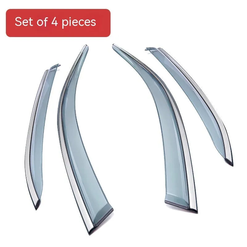 Set of four black PVC car window rain visors for Jeep Wrangler 2007-2021 on a white background