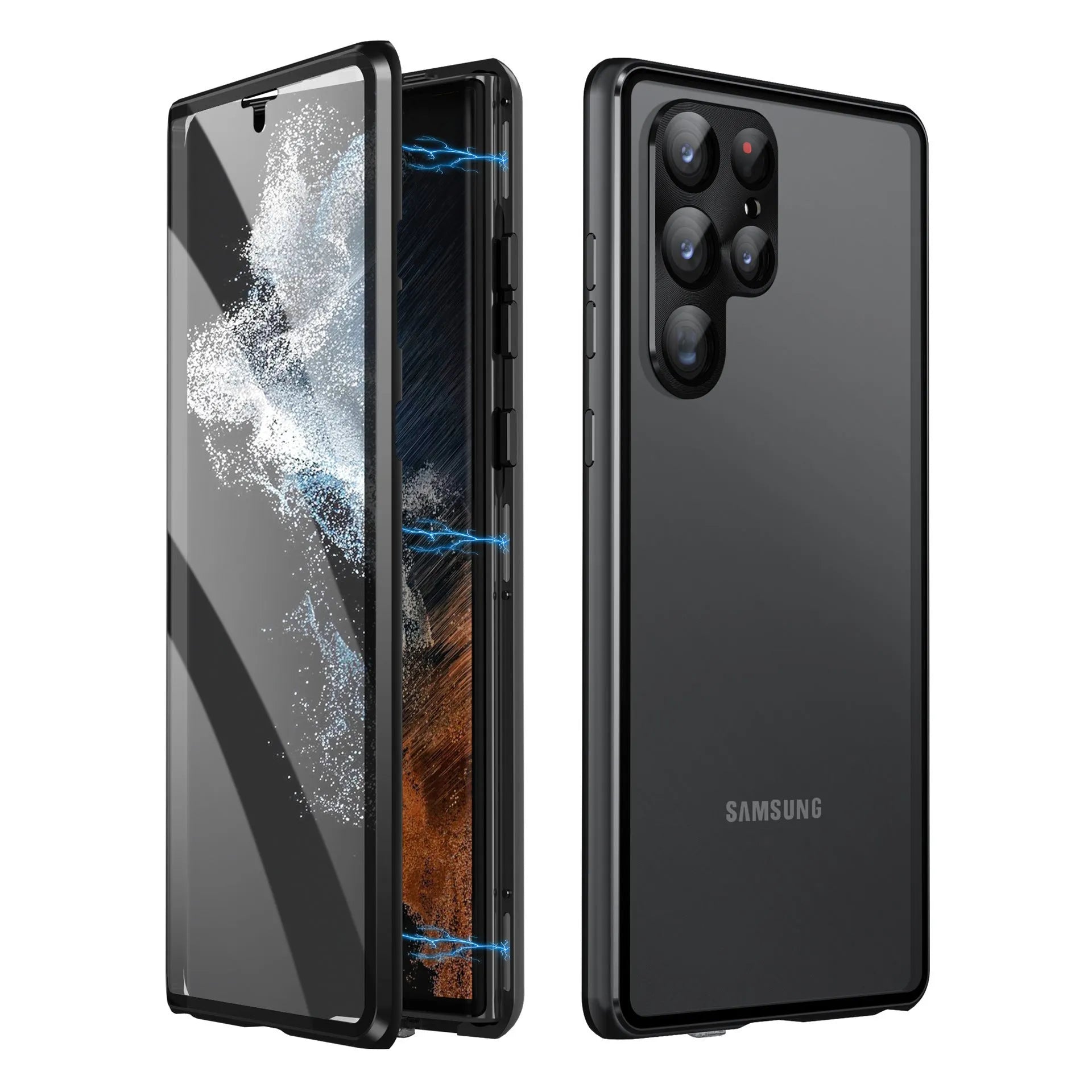 Peep-proof magnetic mirror phone case for Samsung S24 Ultra in black metal construction