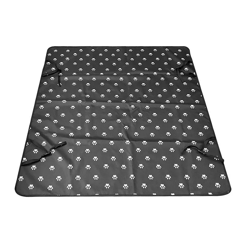 Cloth car pet mat for rear seat protection in multiple colours and dog-themed prints.