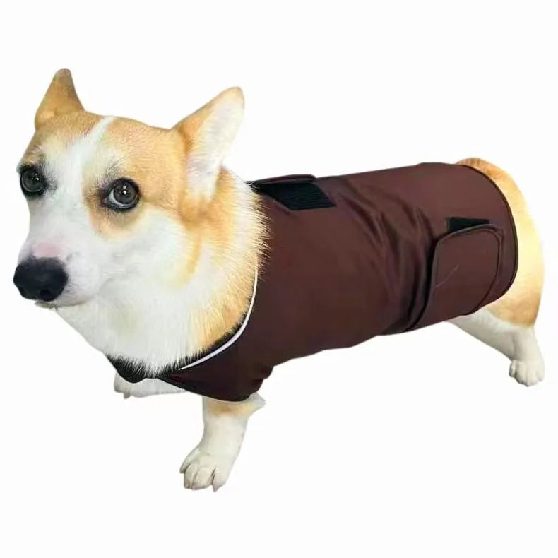 Dog wearing brocade cotton calming tank top in light grey colour for anxiety relief