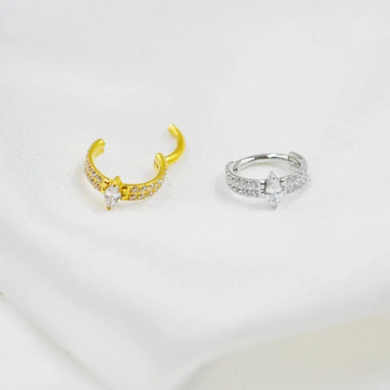 Titanium steel heart-shaped earrings with zircon stones in silver or gold colour options